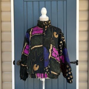 Vintage Reversible, Bomber Jacket 100% Silk 90's Abstract Print Men Size Medium